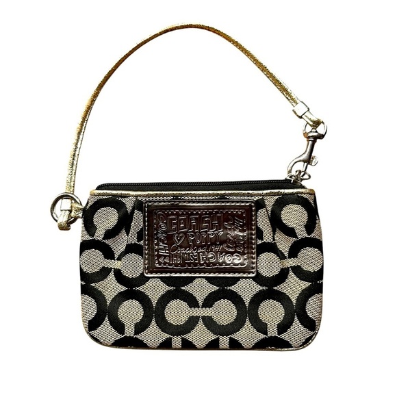 Coach Handbags - Coach Poppy Wristlet in Brown and Tan Mono Jaquard